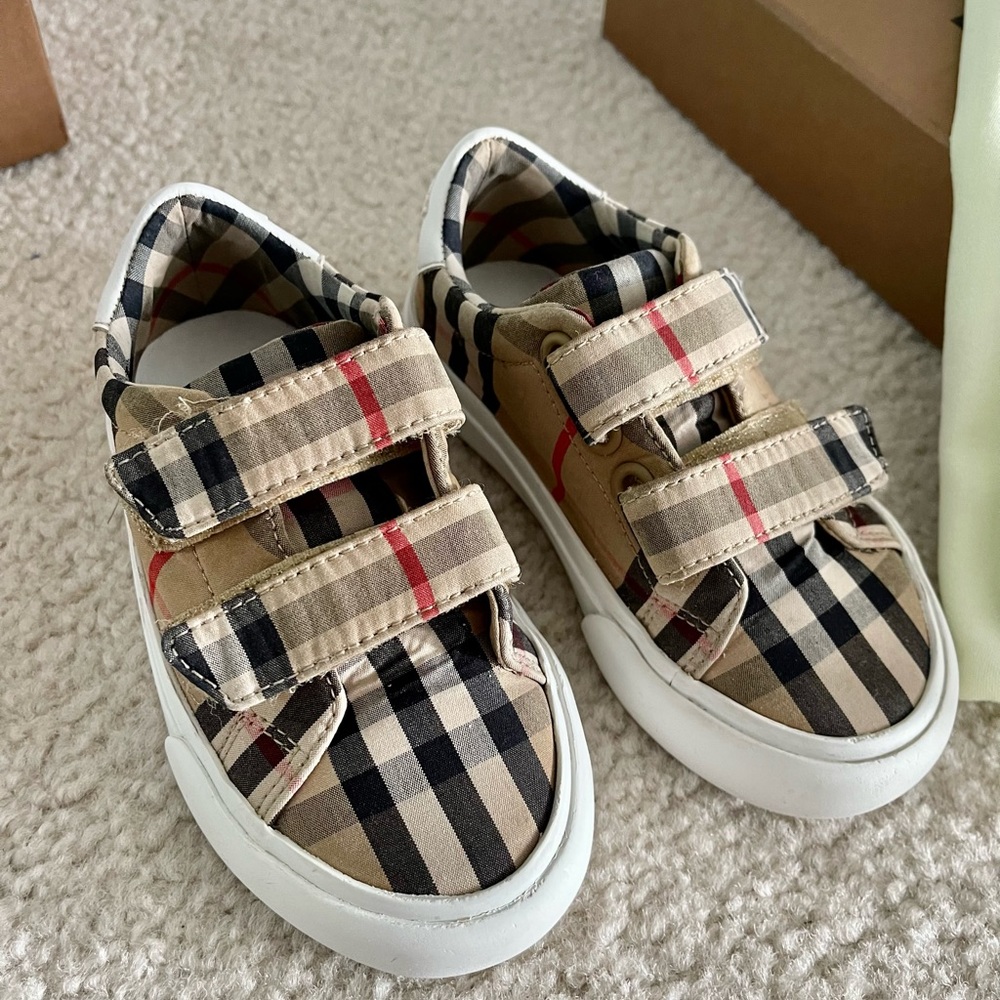 Burberry Beige Black Red Check Kids Sneakers